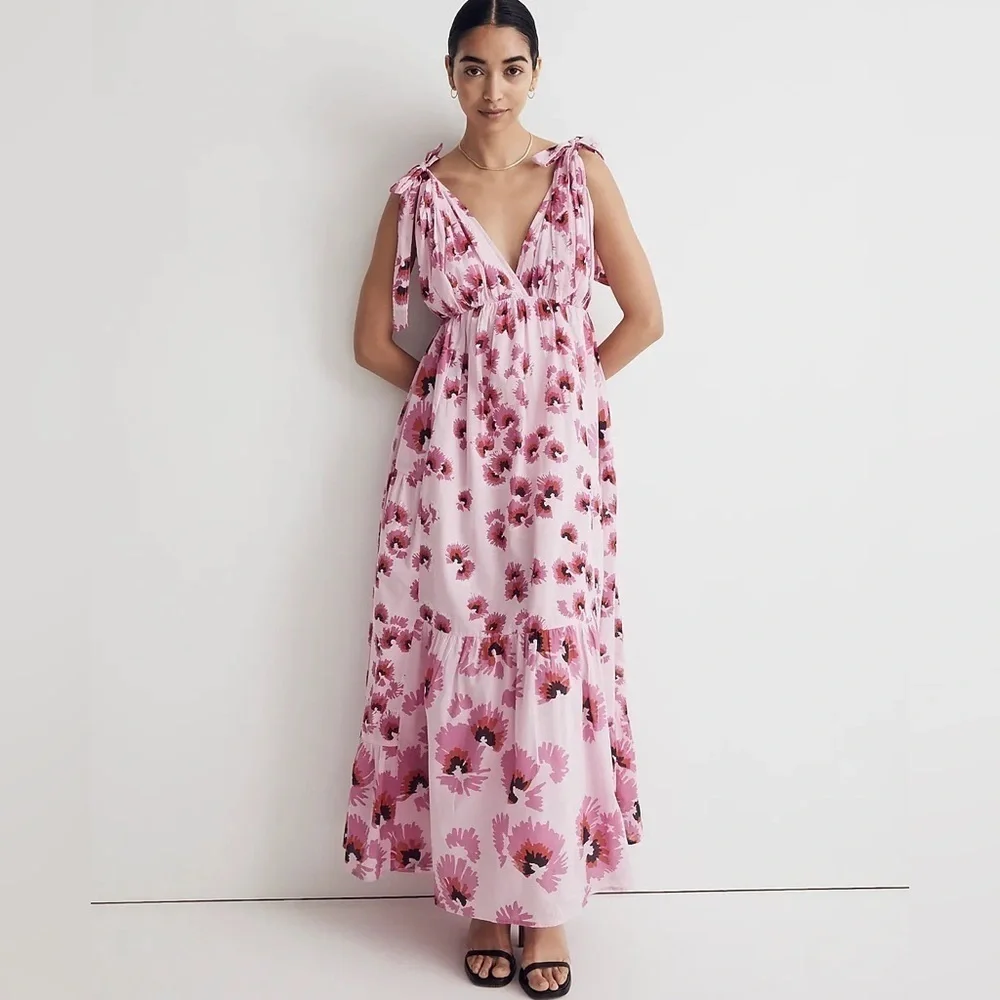 Banjanan Pink Floral Maxi Dress with Fuchsia Flowers - Picture 2 of 16
